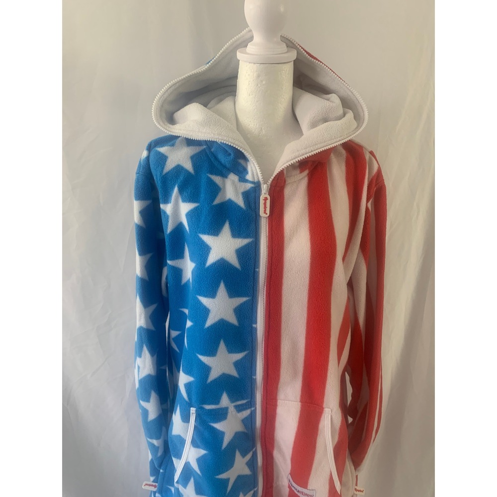 Tipsy Elves Mens‎ Large American Fleece Onesie Jumpsuit Stars Stripes USA L
